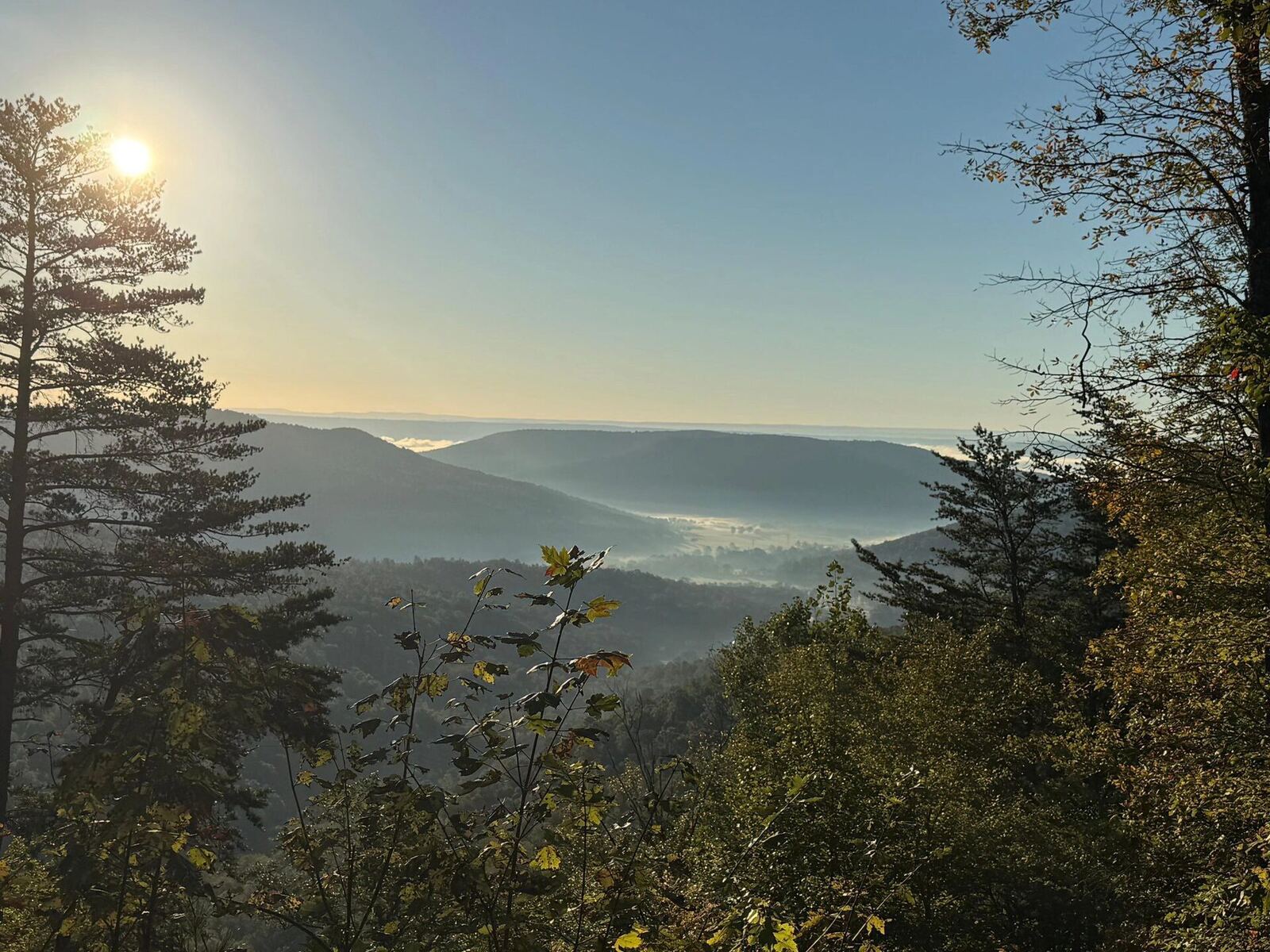 Sweeping bluff view over the Tennessee and Alabama mountains at Sasquatch Farm RV Park
