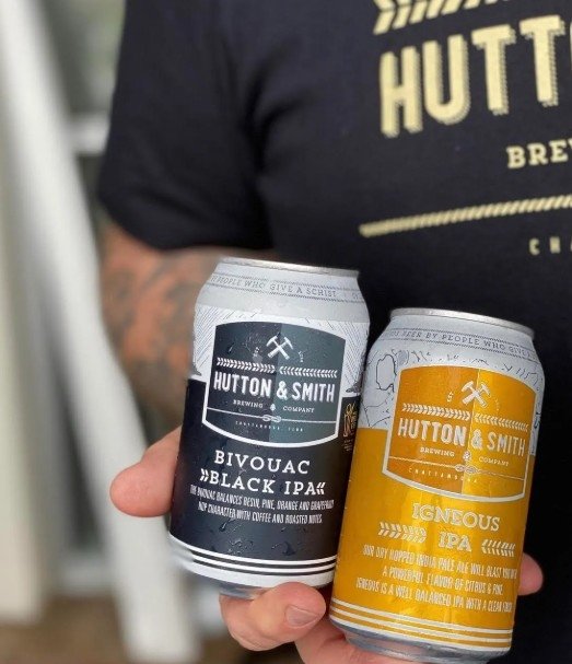 Hutton and Smith Brewing Company Bivouac Black IPA and Igneous IPA cans