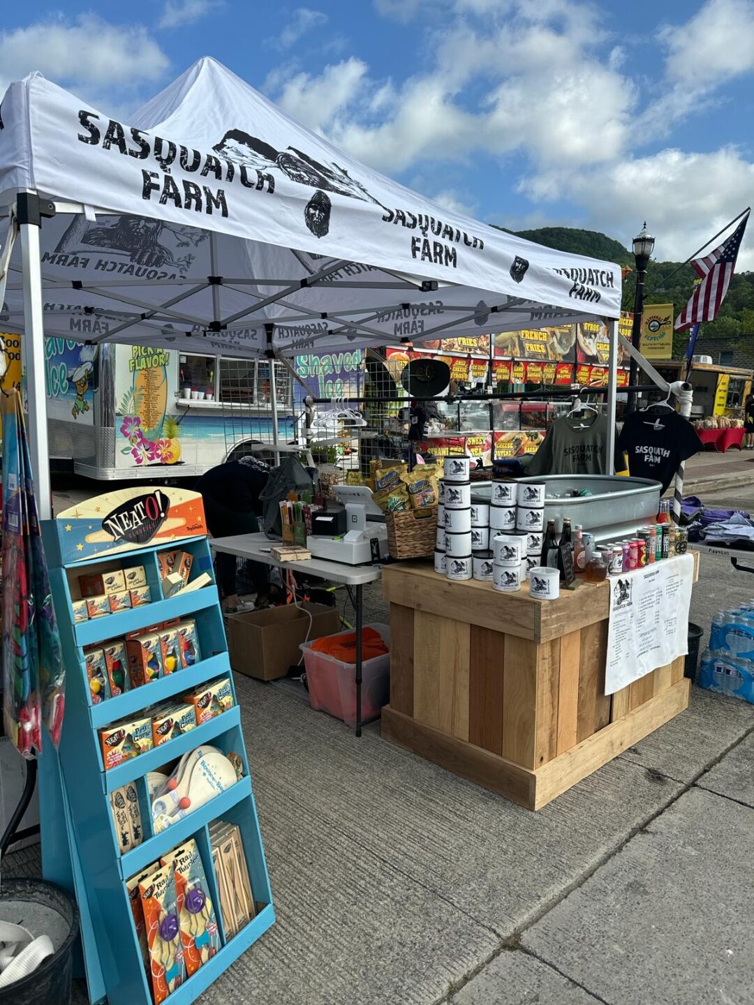 Sasquatch Farm's branded booth and merchandise at the South Pittsburg Cornbread Festival