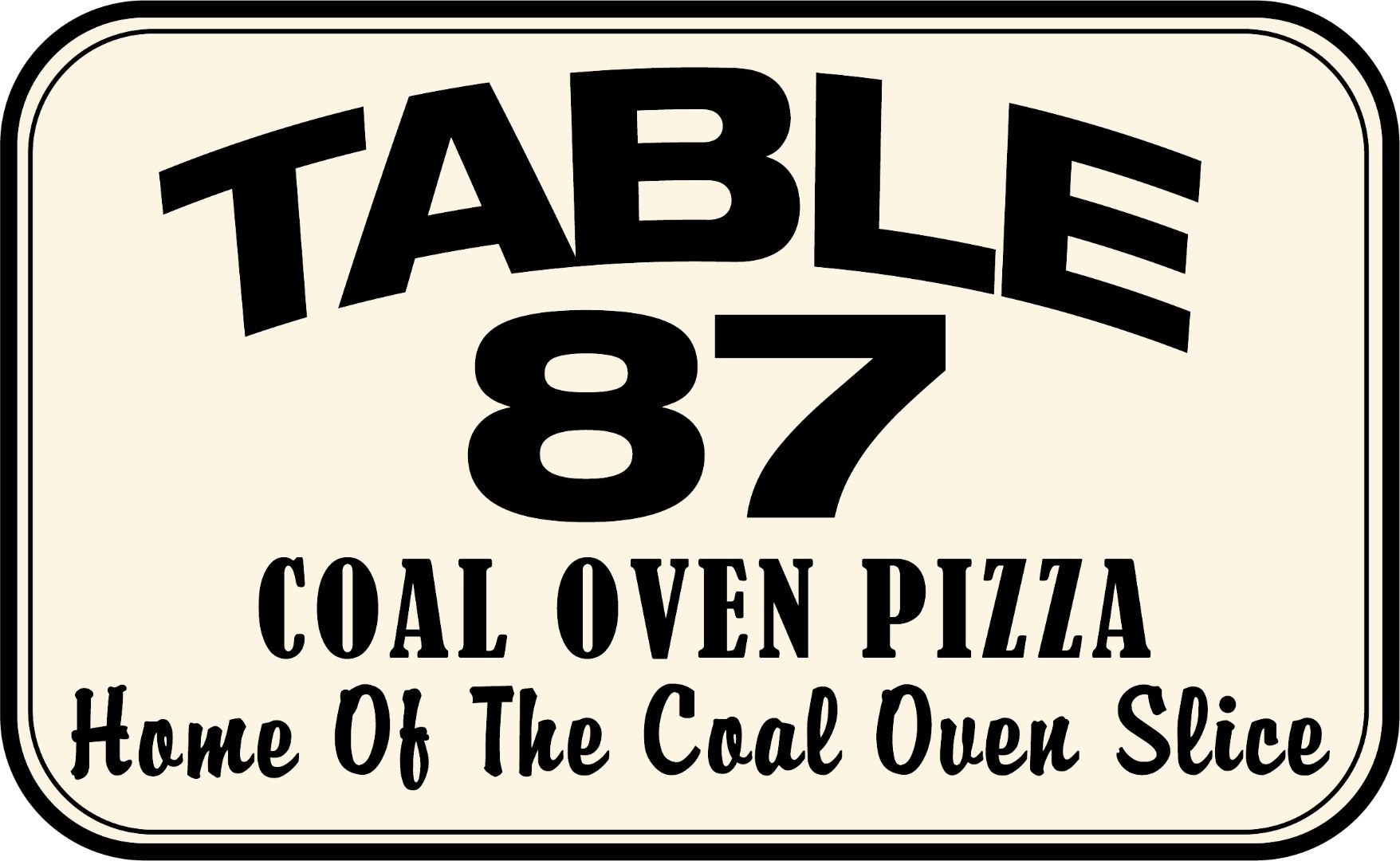 Table 87 Coal Oven Pizza logo, home of the coal oven slice